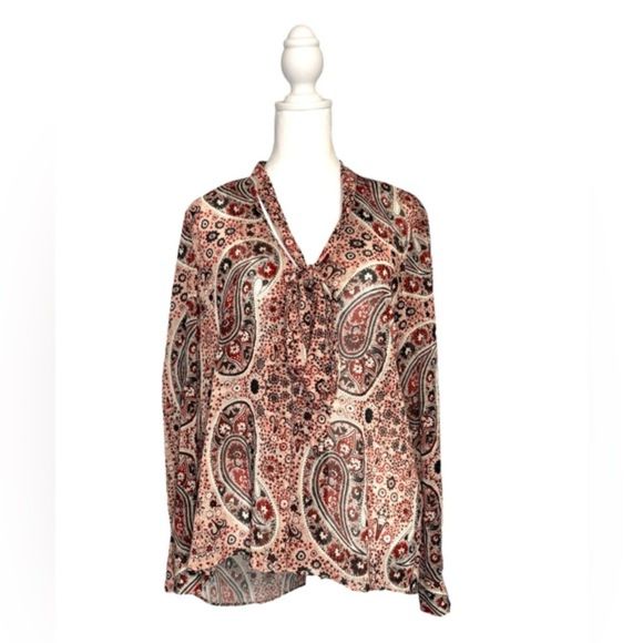 Alice + Olivia Anabel Paisley Tie Neck Crepe Boho Blouse - Picture 3 of 11